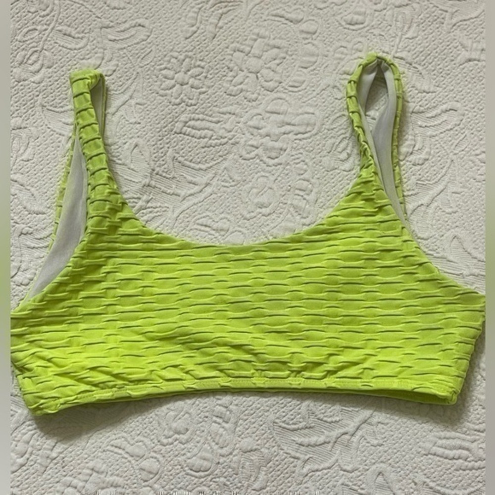 FLORESCENT GREEN TEXTURED TANK BIKINI TOP SMALL